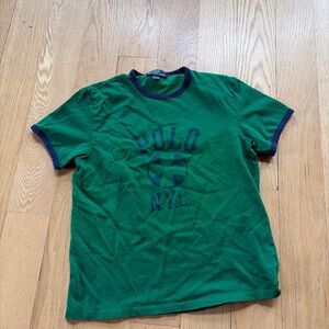 Vintage Polo Ralph Lauren Ringer T-Shirt Green Blue NYC Small